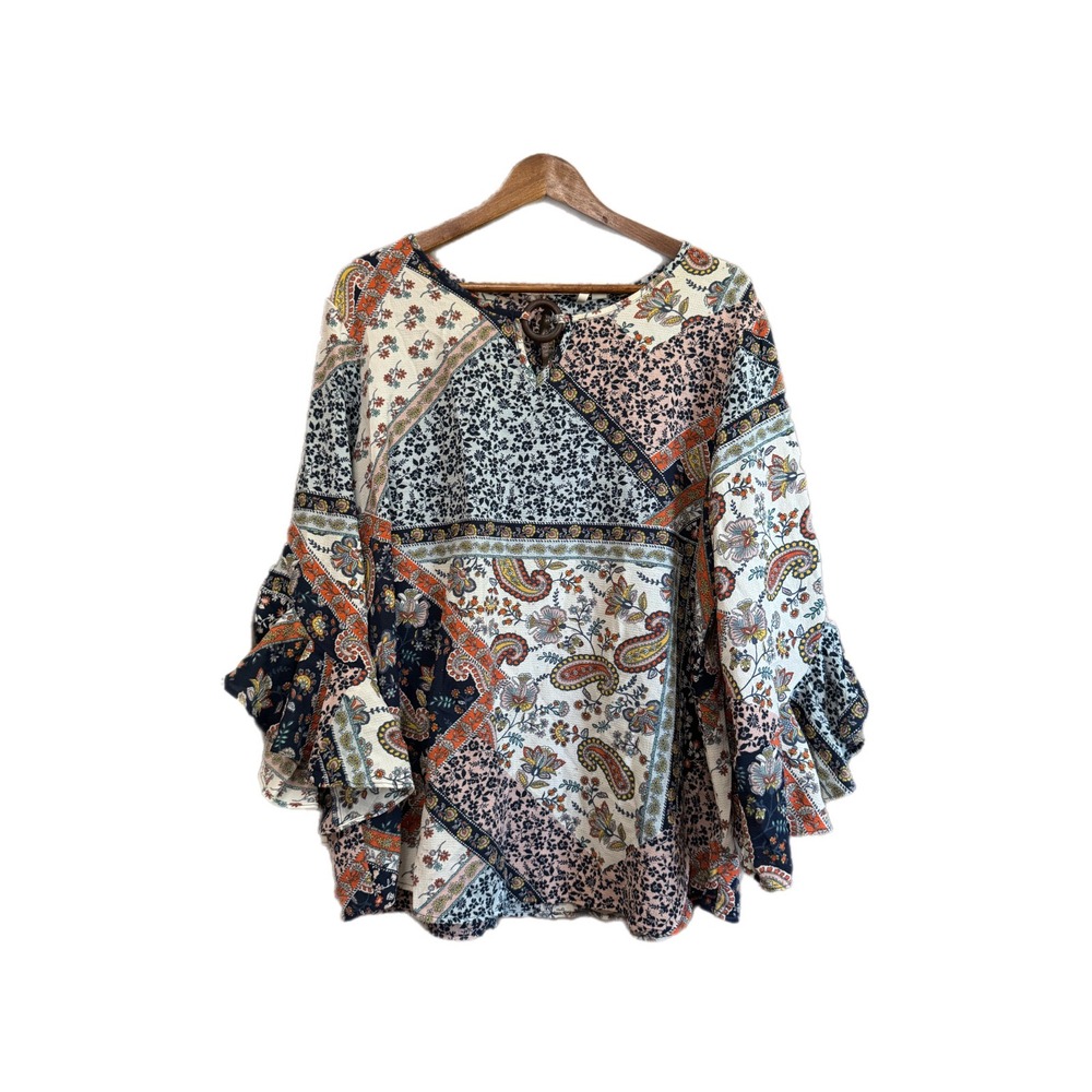 Talbots Patchwork Paisley Blouse Womens 22/24W Multi Excellent Ruffle Sleeve